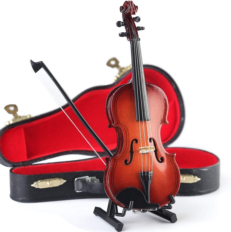 Dselvgvu Miniature Violin with Stand,Bow and Case Mini Musical Instrument Miniature Dollhouse Model Home Decoration (3.15"x1.18"x0.59") - Image 5